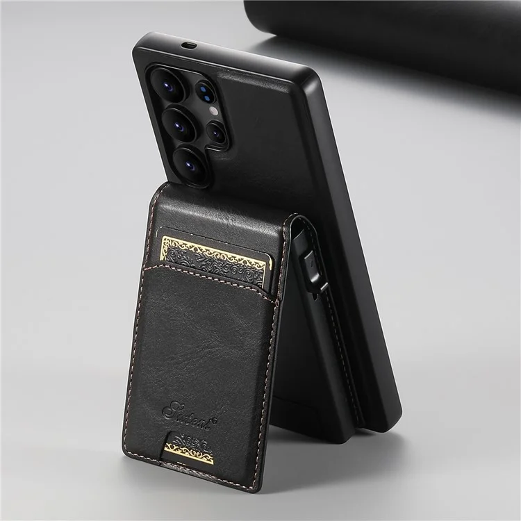 SUTENI H19 pour Samsung Galaxy S24 Ultra Étui Magnétique avec Emplacements pour Cartes, Texture Effet Cuir - Noir
