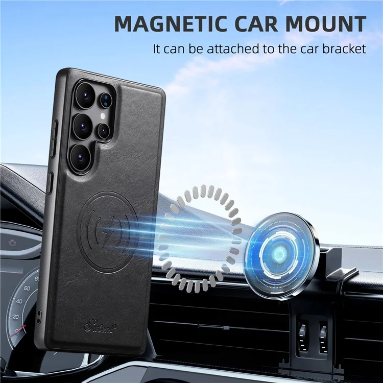 SUTENI H19 pour Samsung Galaxy S24 Ultra Étui Magnétique avec Emplacements pour Cartes, Texture Effet Cuir - Noir