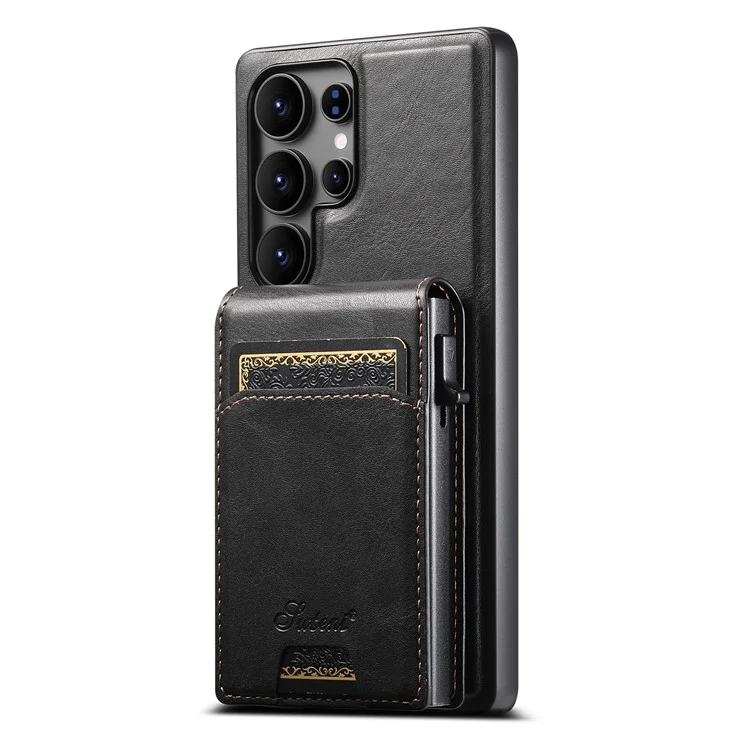 SUTENI H19 pour Samsung Galaxy S24 Ultra Étui Magnétique avec Emplacements pour Cartes, Texture Effet Cuir - Noir