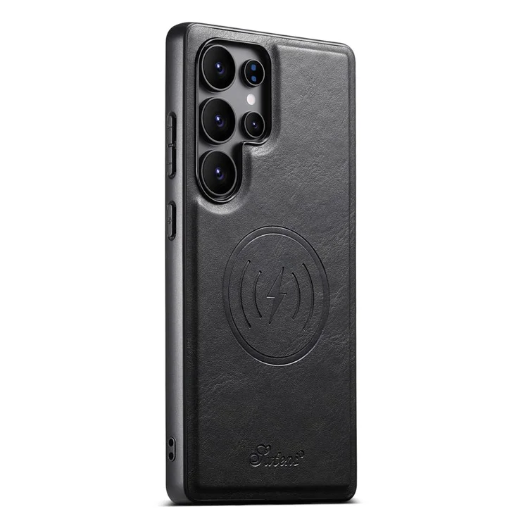 SUTENI H19 pour Samsung Galaxy S24 Ultra Étui Magnétique avec Emplacements pour Cartes, Texture Effet Cuir - Noir