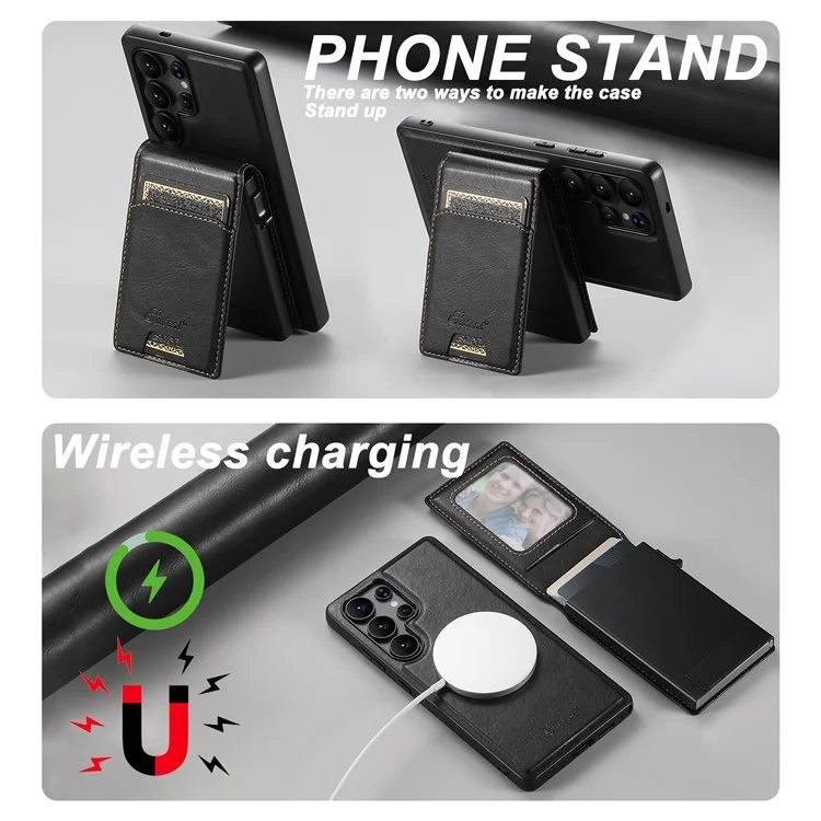 SUTENI H19 pour Samsung Galaxy S24 Ultra Étui Magnétique avec Emplacements pour Cartes, Texture Effet Cuir - Noir
