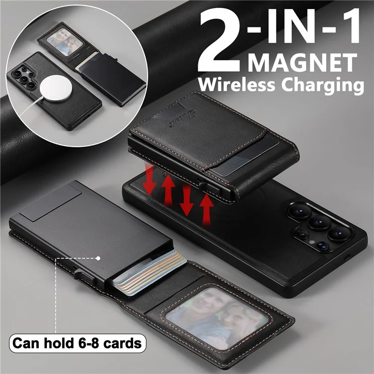 SUTENI H19 pour Samsung Galaxy S24 Ultra Étui Magnétique avec Emplacements pour Cartes, Texture Effet Cuir - Noir