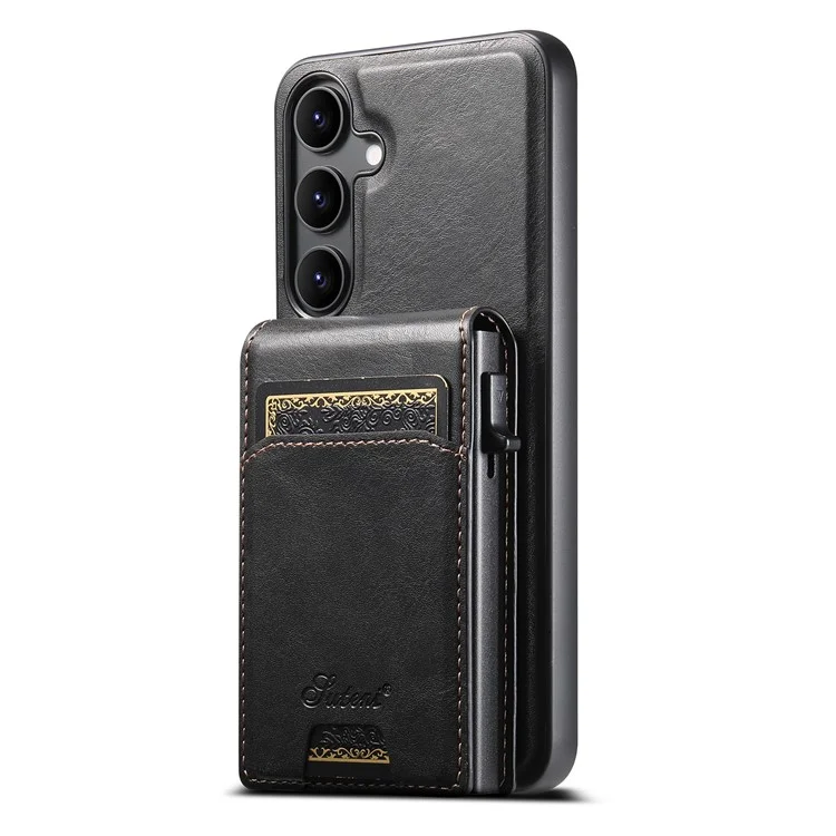SUTENI H19 Para Samsung Galaxy S24 Funda magnética Textura cerosa Ranuras para tarjetas Funda de teléfono de cuero - Negro