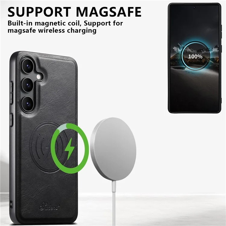 SUTENI H19 Para Samsung Galaxy S24 Funda magnética Textura cerosa Ranuras para tarjetas Funda de teléfono de cuero - Negro