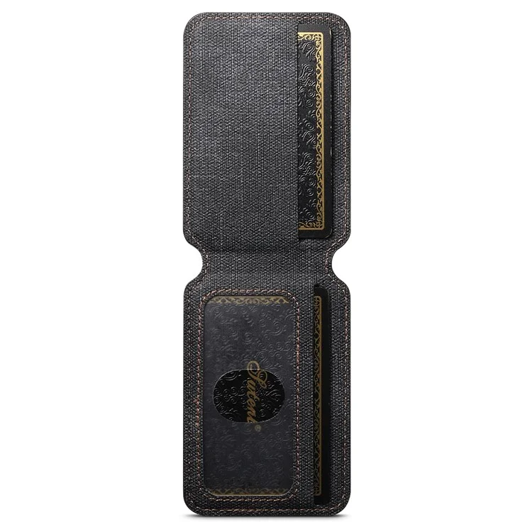 SUTENI H18 For iPhone 16 Pro Magnetic Case Jeans Cloth Texture Leather Back Cover with Card Bag - Black