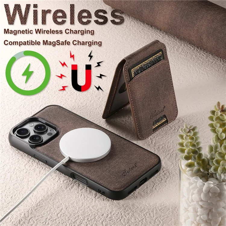 SUTENI H18 For iPhone 16 Pro Max Magnetic Case Jeans Cloth Texture Leather Back Cover with Card Bag - Brown