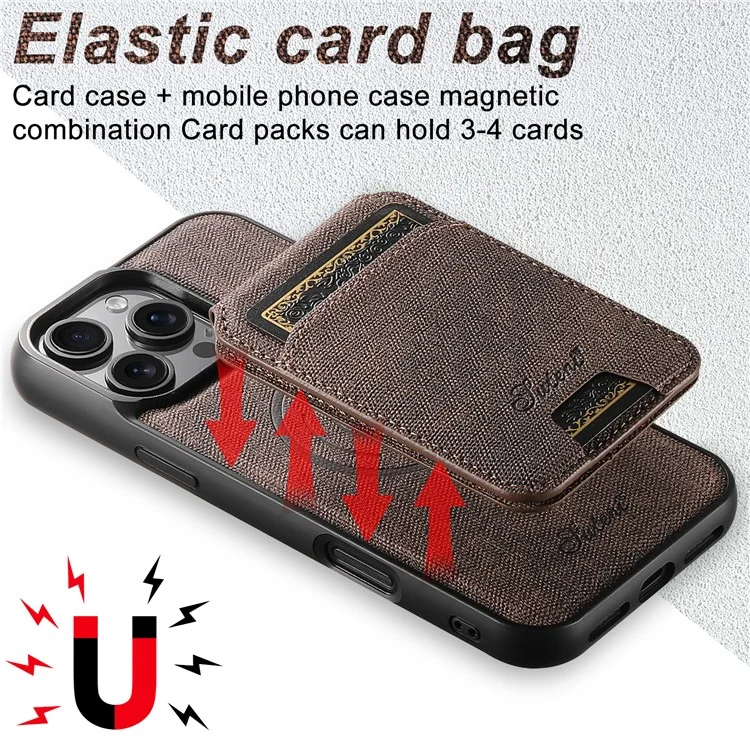 SUTENI H18 For iPhone 16 Pro Max Magnetic Case Jeans Cloth Texture Leather Back Cover with Card Bag - Brown