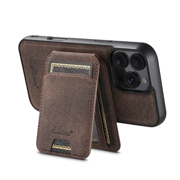 SUTENI H18 For iPhone 16 Pro Max Magnetic Case Jeans Cloth Texture Leather Back Cover with Card Bag - Brown