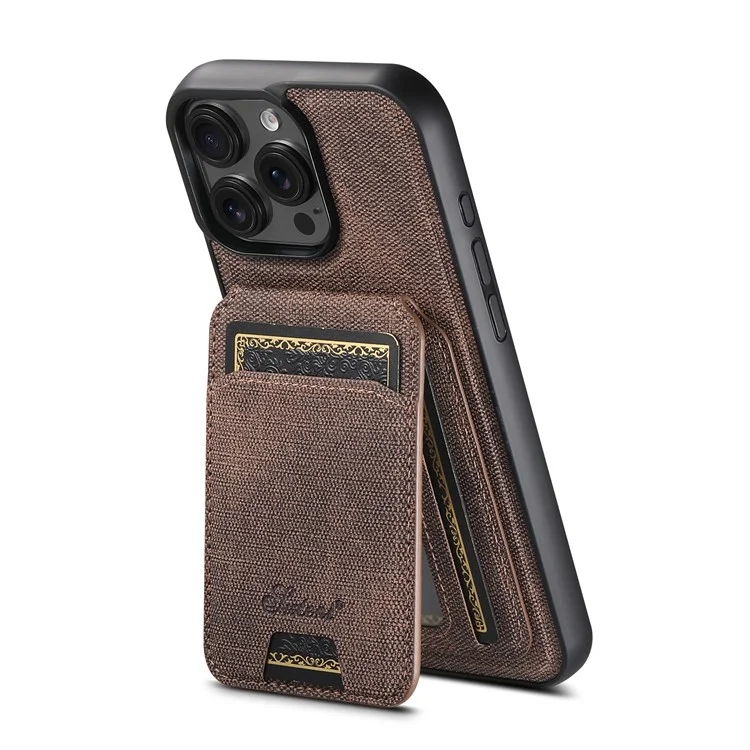 SUTENI H18 For iPhone 16 Pro Max Magnetic Case Jeans Cloth Texture Leather Back Cover with Card Bag - Brown