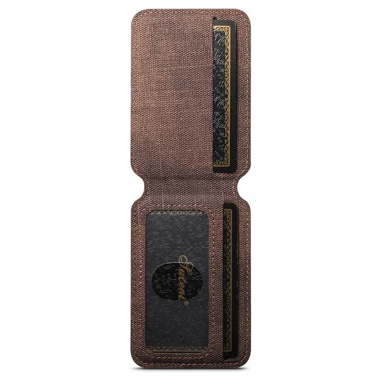 SUTENI H18 For iPhone 16 Pro Max Magnetic Case Jeans Cloth Texture Leather Back Cover with Card Bag - Brown