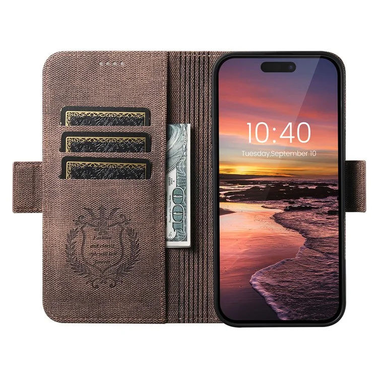 SUTENI J07 Чехол для iPhone 16 Pro, совместимый с MagSafe, кожаный бумажник с текстурой личи - коричневый