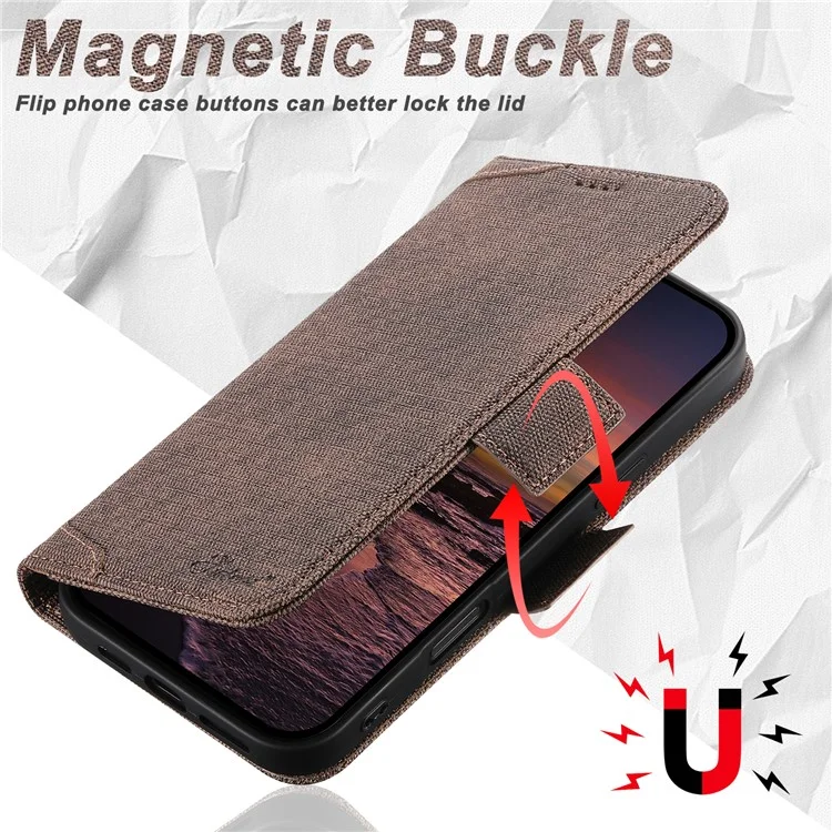 SUTENI J07 Чехол для iPhone 16 Pro, совместимый с MagSafe, кожаный бумажник с текстурой личи - коричневый