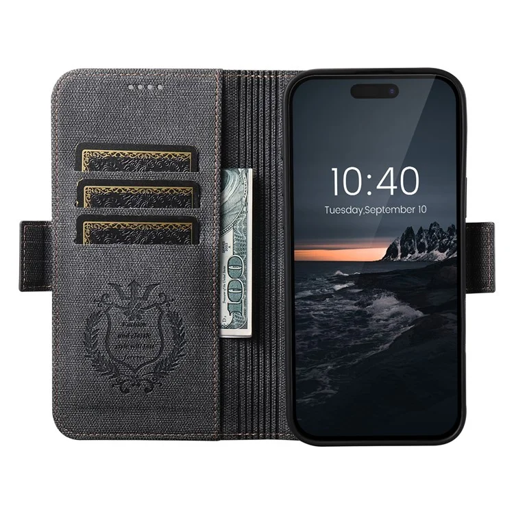 SUTENI J07 Hülle für iPhone 16 Pro Max, kompatibel mit MagSafe, Lederhülle mit Litschi-Textur und Geldbörse - Schwarz