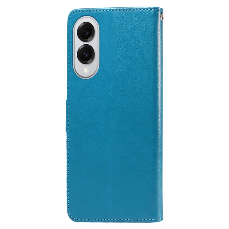 For Samsung Galaxy S25 Edge Phone Case Wallet Stand Butterfly Floral Imprint Leather Cover - Blue