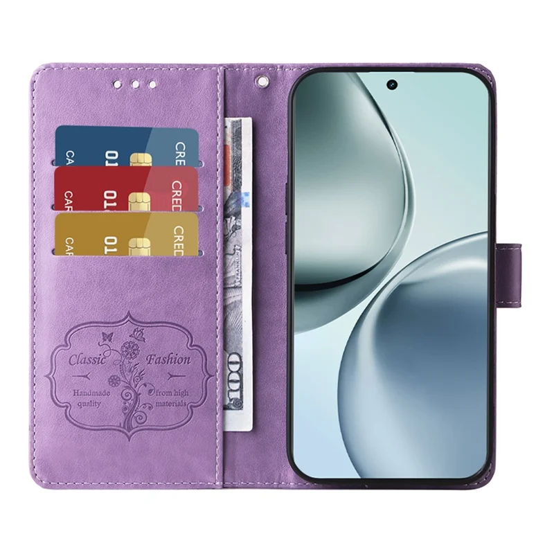 For Realme 14 Pro 5G Leather Case Butterfly Floral Imprint Wallet Stand Cover - Purple