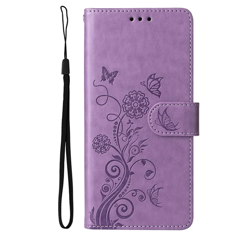 For Realme 14 Pro 5G Leather Case Butterfly Floral Imprint Wallet Stand Cover - Purple