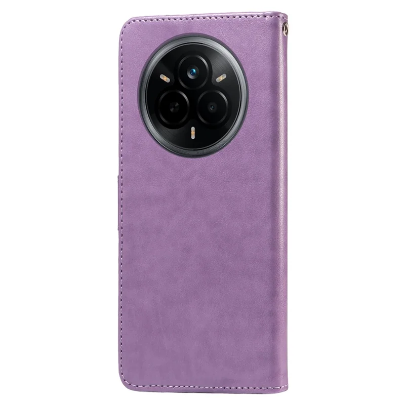 For Realme 14 Pro 5G Leather Case Butterfly Floral Imprint Wallet Stand Cover - Purple