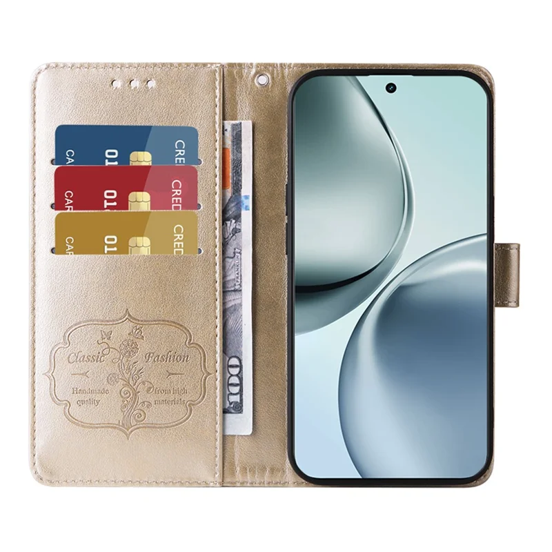 For Realme 14 Pro+ 5G Case Butterfly Floral Imprint Wallet Stand Leather Phone Cover - Gold