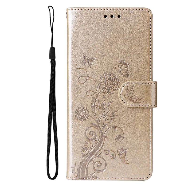 For Realme 14 Pro+ 5G Case Butterfly Floral Imprint Wallet Stand Leather Phone Cover - Gold