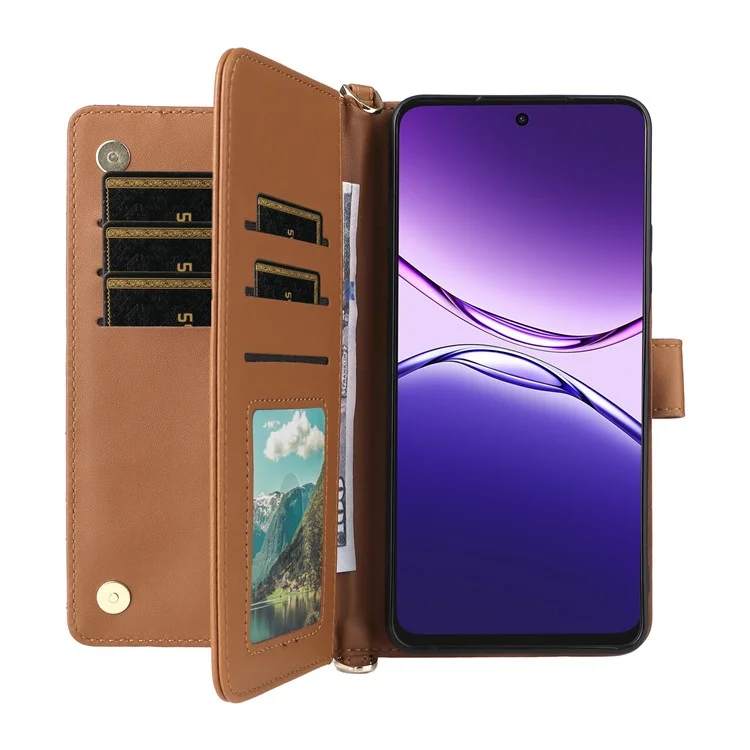 Чехол для Oppo A5 Pro 5G с ремешком через плечо, кошелек, кожаная обложка для телефона - коричневый