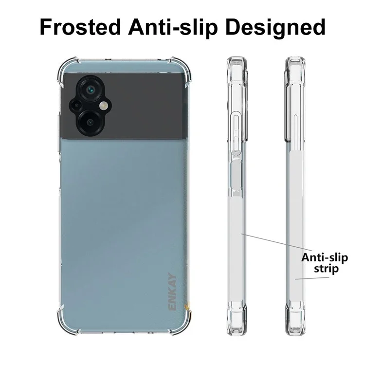 ENKAY HAT PRINCE per Xiaomi Poco M5 4G Striscia antiscivolo Bordo antiurto Custodia trasparente in TPU morbido Airbag Paraurti Assorbimento urti Custodia per telefono