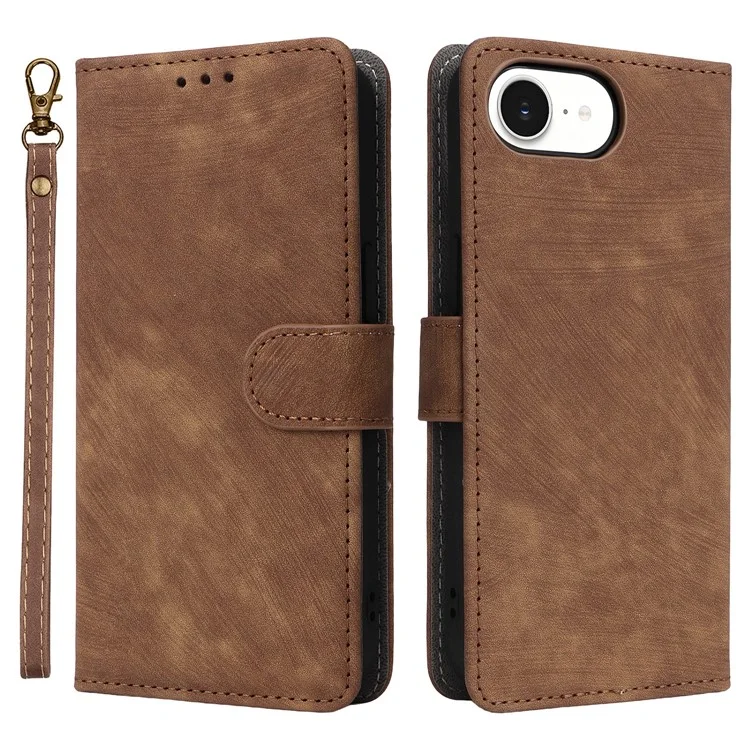For iPhone 16e Case Wallet RFID Blocking PU Leather Cover Viewing Stand - Brown