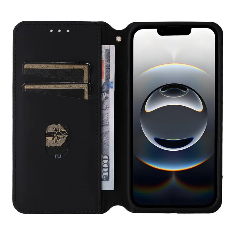 For iPhone 16e Case Wallet Rhombus Imprinted Leather Phone Cover - Black
