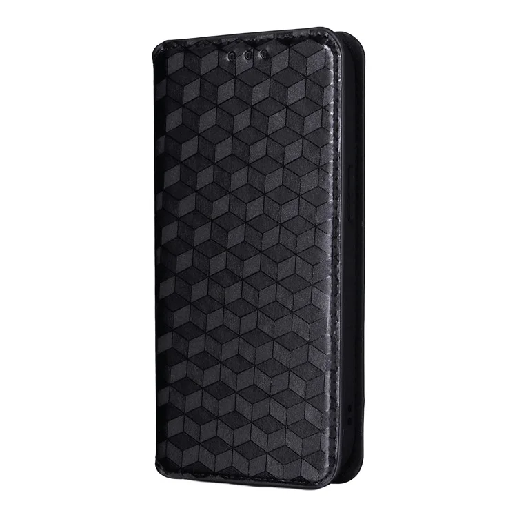 For iPhone 16e Case Wallet Rhombus Imprinted Leather Phone Cover - Black