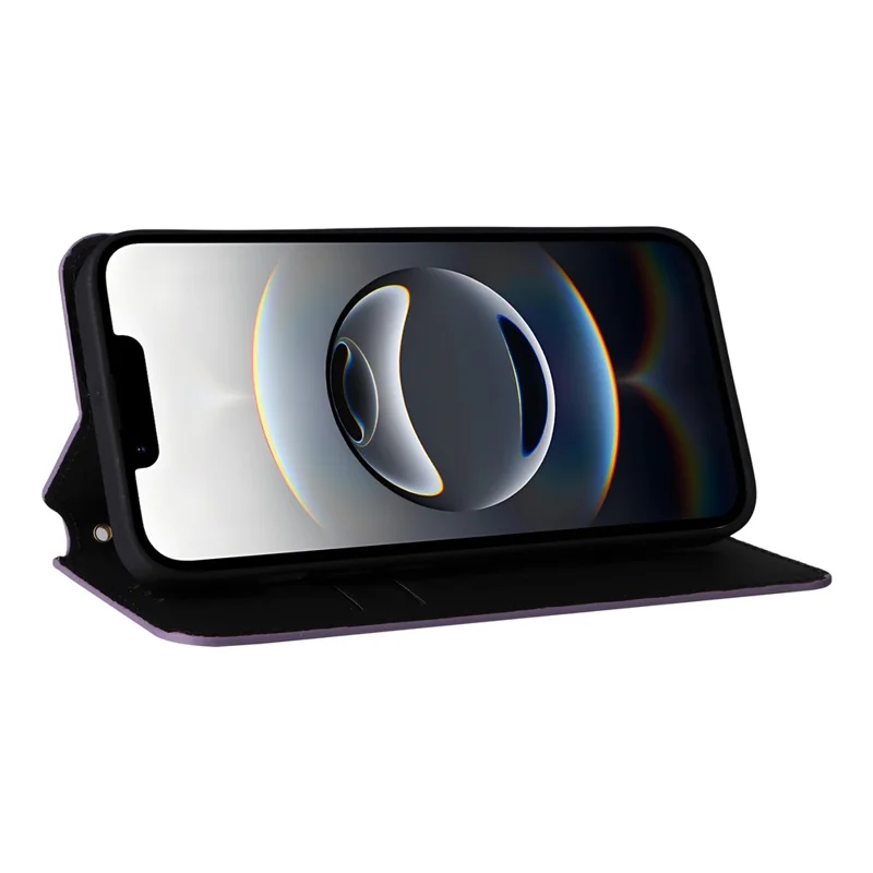 For iPhone 16e Case Wallet Rhombus Imprinted Leather Phone Cover - Purple