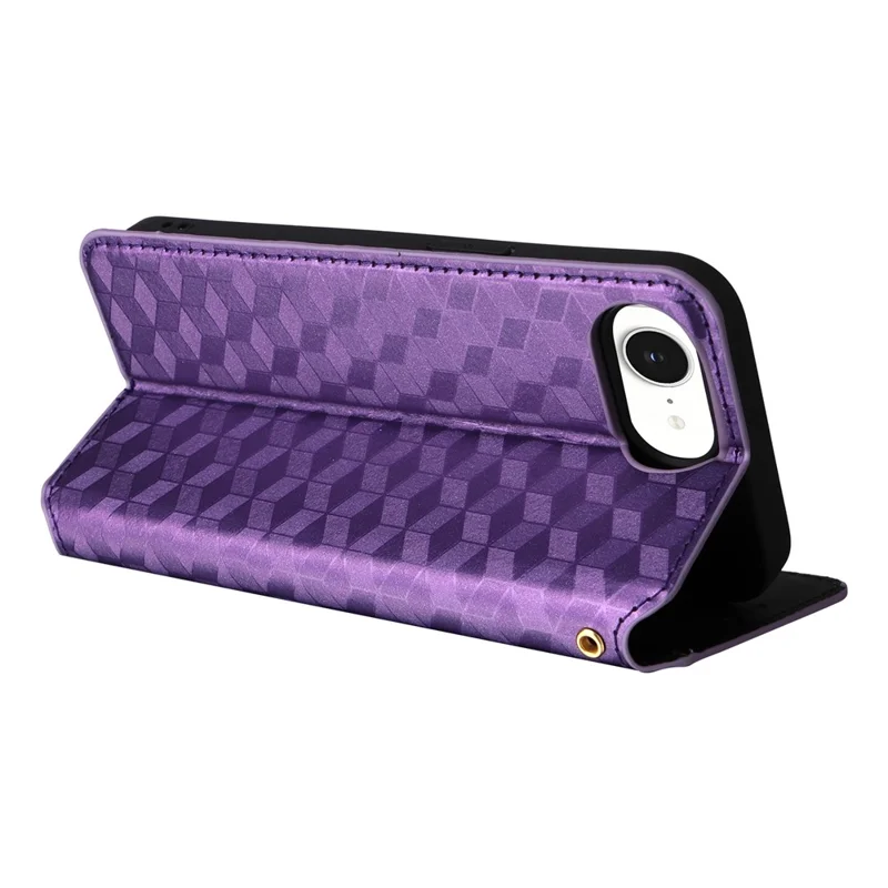 For iPhone 16e Case Wallet Rhombus Imprinted Leather Phone Cover - Purple