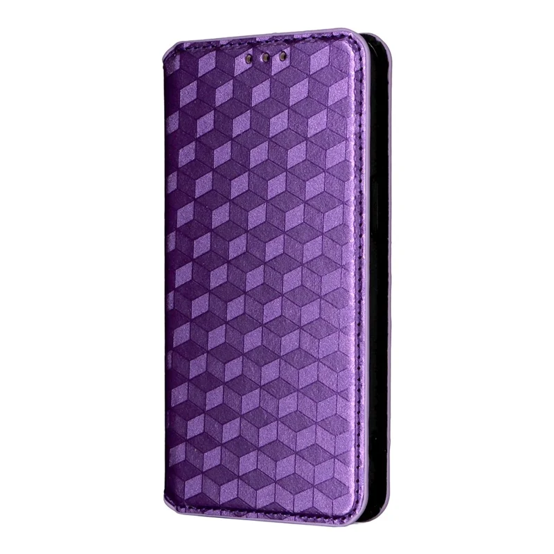 For iPhone 16e Case Wallet Rhombus Imprinted Leather Phone Cover - Purple
