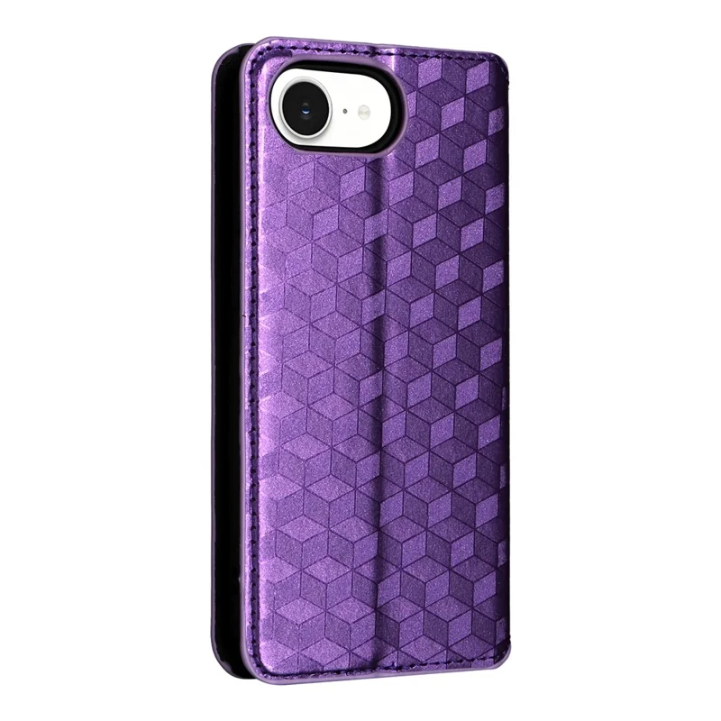 For iPhone 16e Case Wallet Rhombus Imprinted Leather Phone Cover - Purple