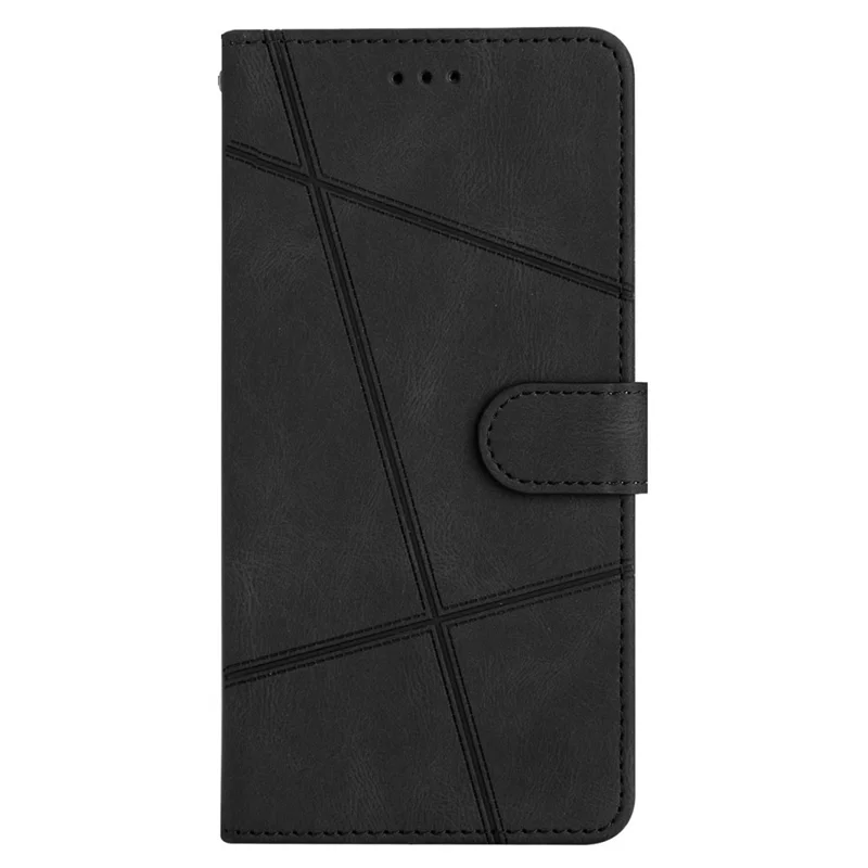 For iPhone 16e Wallet Case Line Imprinted Skin-Touch Leather Flip Phone Cover - Black