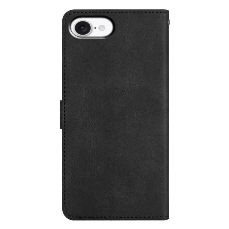 For iPhone 16e Wallet Case Line Imprinted Skin-Touch Leather Flip Phone Cover - Black