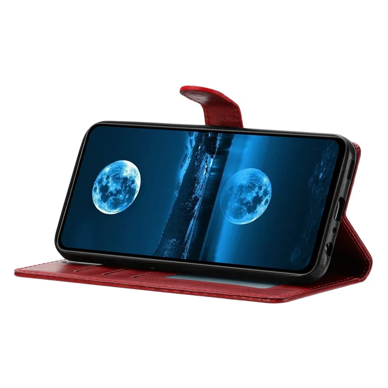 For iPhone 16e Leather Case Wallet Stand Phone Cover with Handy Strap - Red
