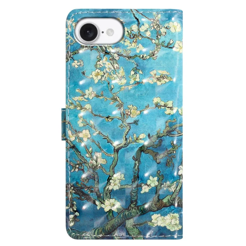 For iPhone 16e Hoesje van PU-leer Wallettelefoonhoes met 3D-patroonprint - Perzikbloesem