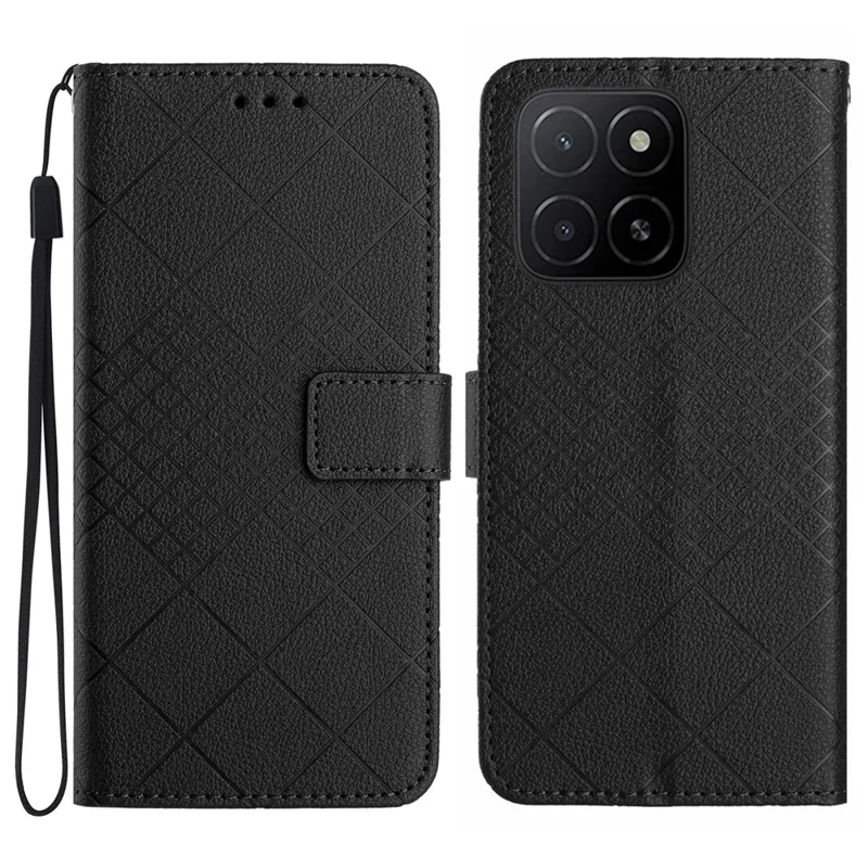 For Honor X8c 4G Wallet Phone Case Imprint PU Leather Flip Folio Cover - Black