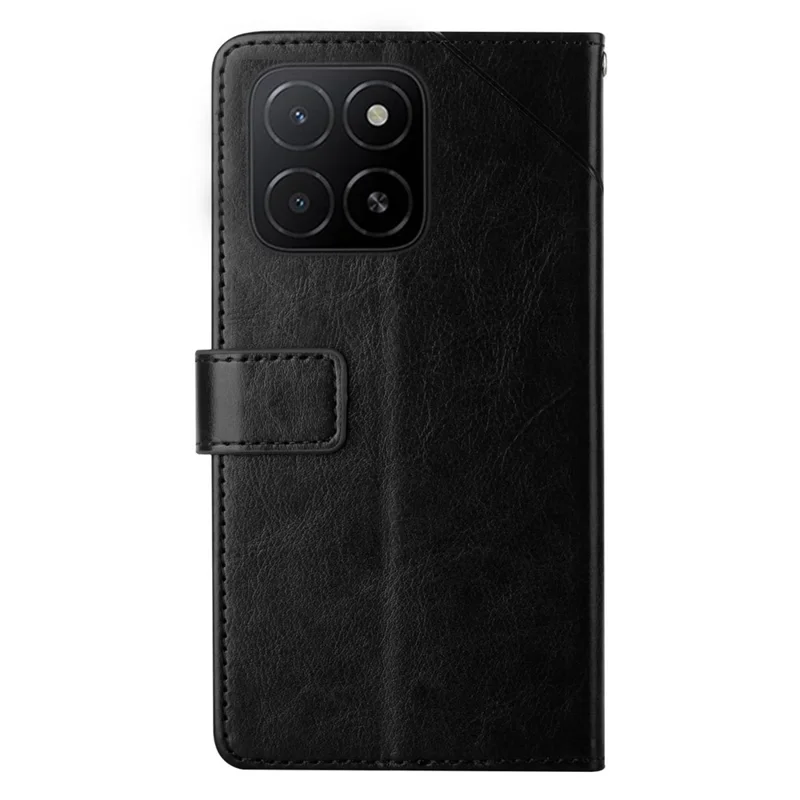 غطاء لهاتف Honor X8c 4G مع حزام معصم بنقوش خطوط على شكل Y من الجلد الصناعي - أسود