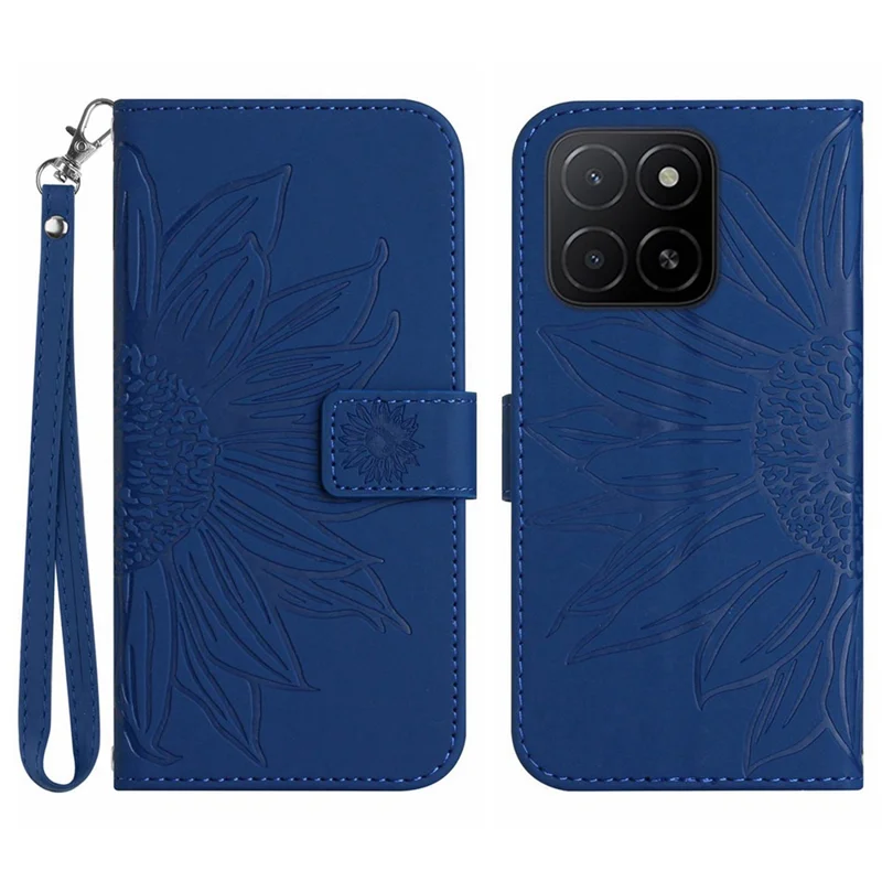 Voor Honor X8c 4G hoesje met zonnebloemprint in lederen portemonnee-telefoonhoes met polsbandje - Saflaai