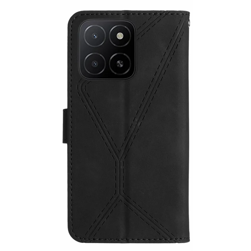 For Honor X8c 4G Case Skin Touch Lines Imprinted PU Leather Flip Phone Cover - Black