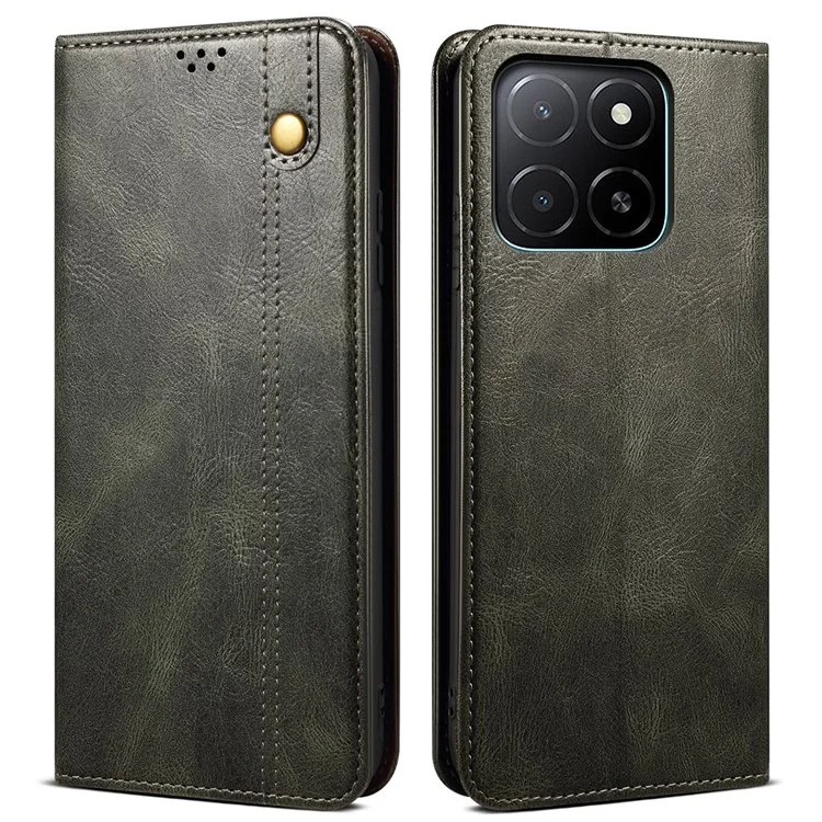 Capa para Honor X8c 4G - Estilo Crazy Horse, Couro Sintético Texturizado com Carteira e Suporte - Verde