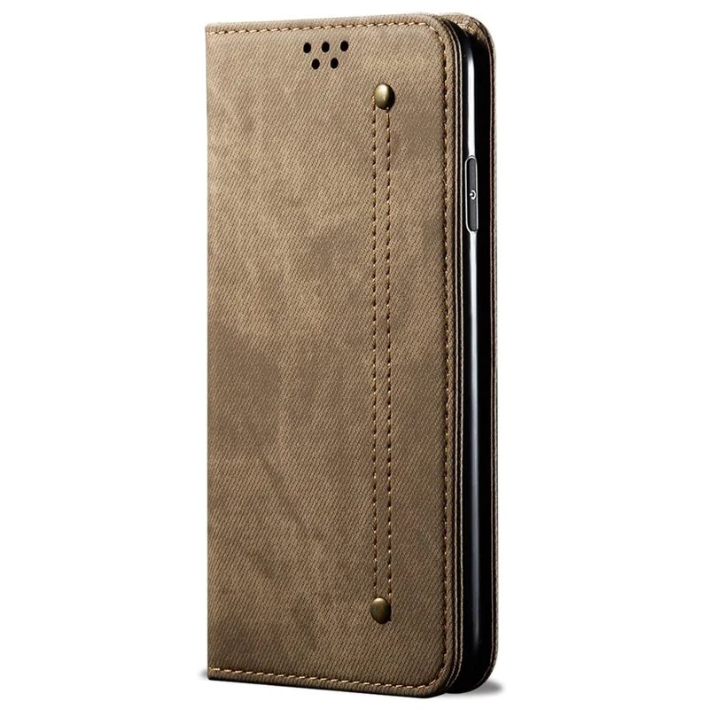Capa para Honor X8c 4G Estilo Jeans com Textura de Tecido Antirriscos com Suporte de Couro - Cor Cáqui
