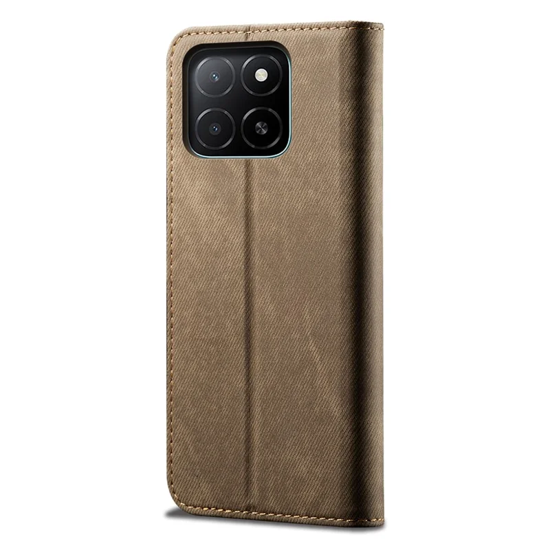 Capa para Honor X8c 4G Estilo Jeans com Textura de Tecido Antirriscos com Suporte de Couro - Cor Cáqui