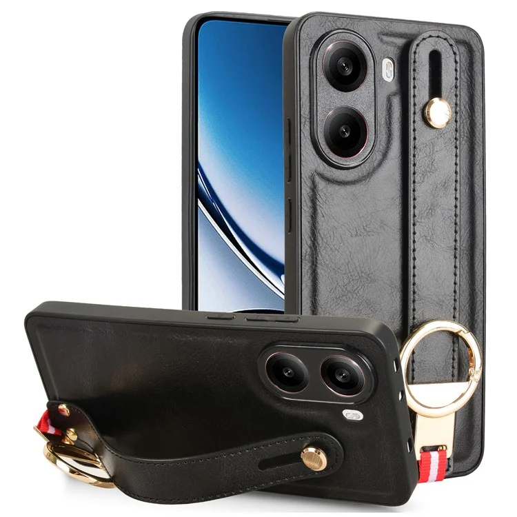 Funda para Xiaomi Poco X7 Pro 5G con Correa de Muñeca, Soporte y Abrebotellas - Piel+PC+TPU - Negro