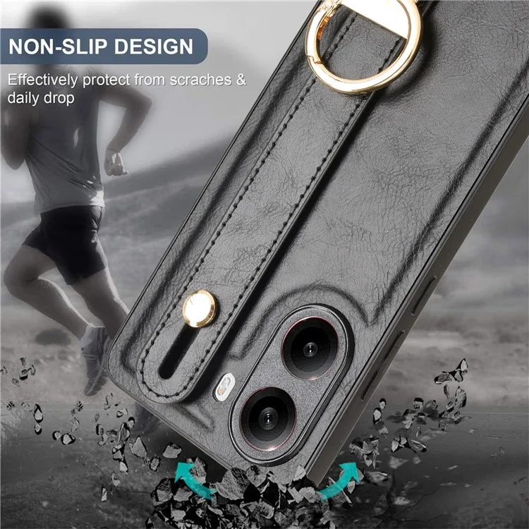 Funda para Xiaomi Poco X7 Pro 5G con Correa de Muñeca, Soporte y Abrebotellas - Piel+PC+TPU - Negro