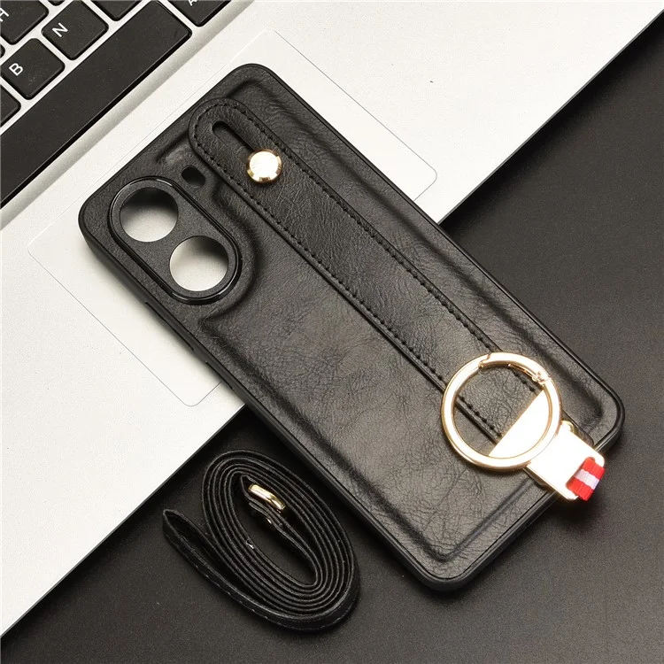 Funda para Xiaomi Poco X7 Pro 5G con Correa de Muñeca, Soporte y Abrebotellas - Piel+PC+TPU - Negro