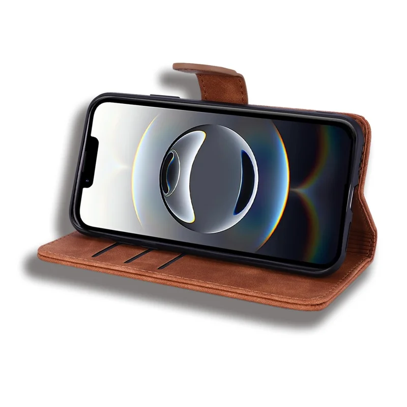 For iPhone 16e Hoesje PU Leren Portemonnee Flip Hoesje met Ingelijste Bloem - Bruin