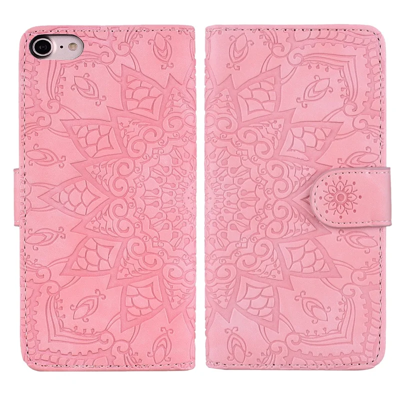 For iPhone 17e / 16e Case PU Leather Wallet Flip Phone Cover Flower Imprinted - Pink