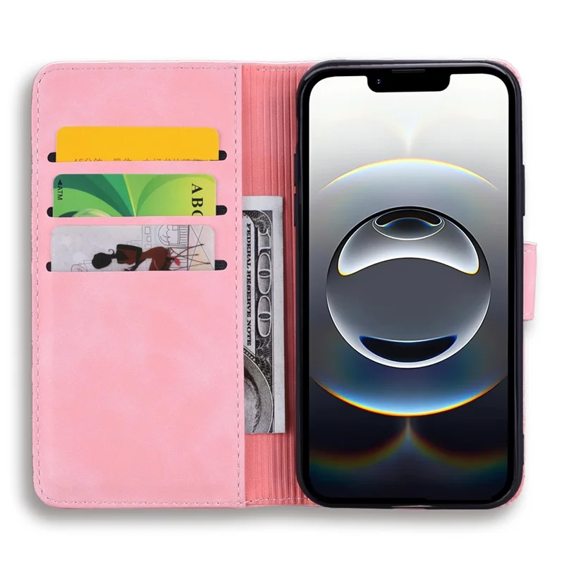 For iPhone 17e / 16e Case PU Leather Wallet Flip Phone Cover Flower Imprinted - Pink