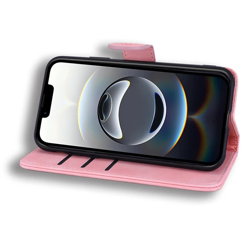 For iPhone 17e / 16e Case PU Leather Wallet Flip Phone Cover Flower Imprinted - Pink